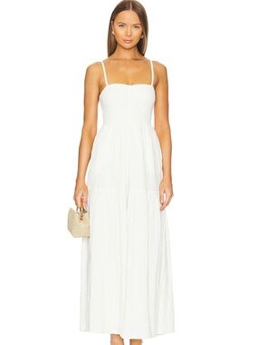 l*space White Smocked Maxi Dress with Spaghetti Straps